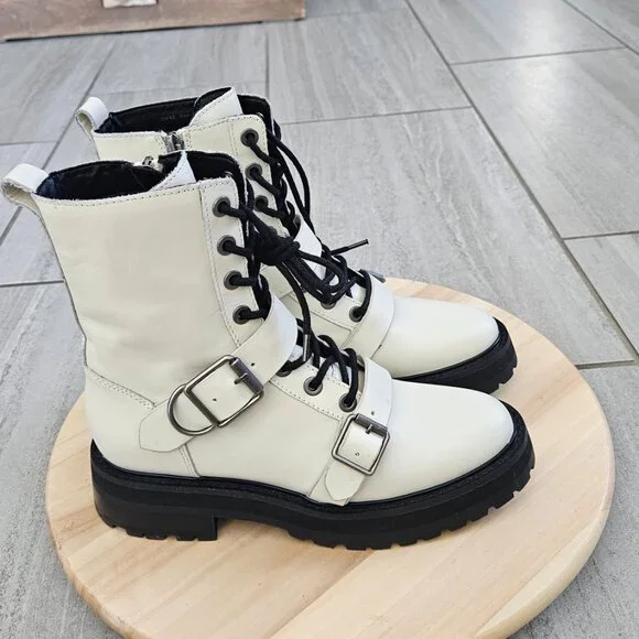 Dolce Vita (NWOB) Ronson combat boots cream and black size 6.5 women NWOT - Picture 2 of 12